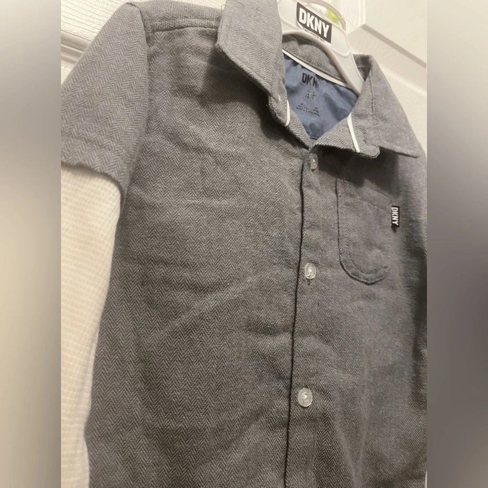 NWT DKNY Little Boy 2pc Woven Twofer Shirt and Pants Set